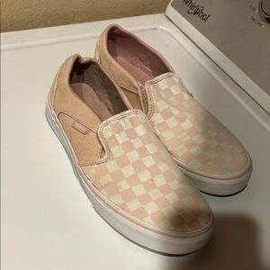 Vans Pink and Cream Checkerboard Slip-On